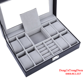 Hộp đựng đồng hồ 8 chiếc và 3 ngăn trang sức
