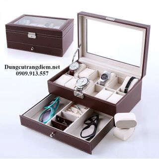 Hộp đựng đồng hồ và trang sức 2 tầng nâu
