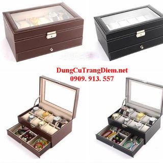 Hộp đựng đồng hồ và trang sức 2 tầng nâu