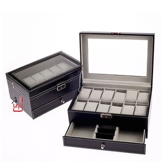 Hộp đựng đồng hồ và trang sức 2 tầng đen