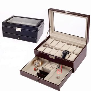 Hộp đựng đồng hồ và trang sức 2 tầng đen