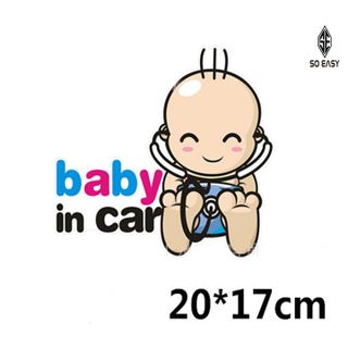 Decal dán trang trí hình EM BÉ - BABY IN CAR đeo ống nghe Bác Sĩ sticker dễ thương tạo sự cảnh giác chạy chậm xe phía sau cho xe hơi ôtô xe khách xe tải xe máy EX018