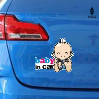 Decal dán trang trí hình EM BÉ - BABY IN CAR đeo ống nghe Bác Sĩ sticker dễ thương tạo sự cảnh giác chạy chậm xe phía sau cho xe hơi ôtô xe khách xe tải xe máy EX018