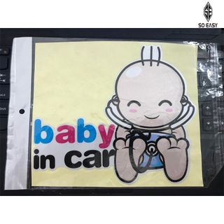 Decal dán trang trí hình EM BÉ - BABY IN CAR đeo ống nghe Bác Sĩ sticker dễ thương tạo sự cảnh giác chạy chậm xe phía sau cho xe hơi ôtô xe khách xe tải xe máy EX018