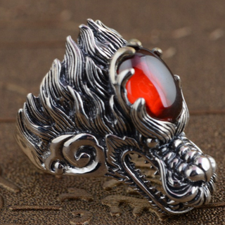 Nhẫn inox nam đầu rồng đính ngọc