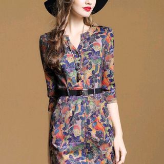 ĐẦM BODY TAY LỠ HỌA TIẾT KÈM NỊT