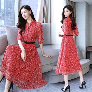 ĐẦM VOAN TAY CÁCH ĐIỆU KÈM NỊT