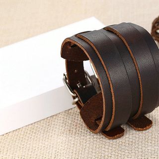 XCJ0094 Vòng tay da phối thép không rỉ phong cách nam tính