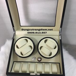 Hộp đựng đồng hồ cơ gỗ 4 xoay 6 trưng bày kem