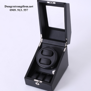 Hộp đựng đồng hồ cơ gỗ 2 xoay 3 trưng bày đen