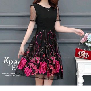 ĐẦM XÒE PHỐI REN HOA THÊU