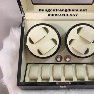 Hộp đựng đồng hồ cơ gỗ 4 xoay 6 trưng bày kem
