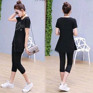 Set bộ lửng đen cô gái tóc bay form dài cá tính