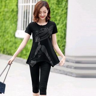 Set bộ lửng đen cô gái tóc bay form dài cá tính