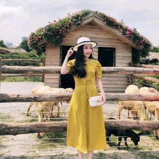đầm vàng phối nút