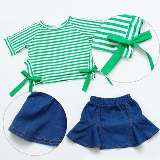 SET ÁO SỌC NGANG CHÂN VÁY JEAN XÒE BÉ GÁI