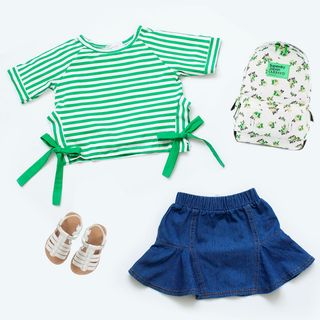 SET ÁO SỌC NGANG CHÂN VÁY JEAN XÒE BÉ GÁI
