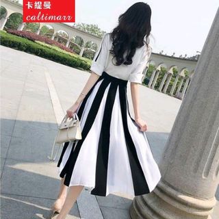 SET ÁO SƠ MI CỔ NƠ CHÂN VÁY SỌC
