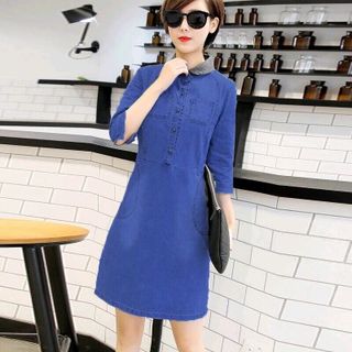 ĐẦM JEAN CỔ BO THUN TAY LỬNG