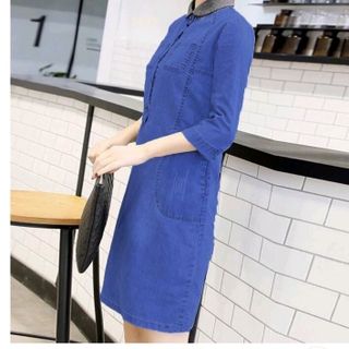 ĐẦM JEAN CỔ BO THUN TAY LỬNG