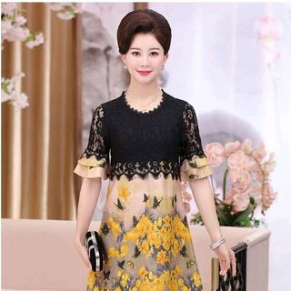 ĐẦM SUÔNG PHỐI REN HOA VÀNG