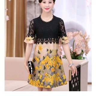 ĐẦM SUÔNG PHỐI REN HOA VÀNG