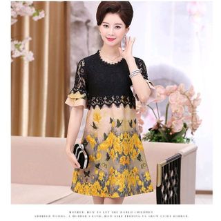 ĐẦM SUÔNG PHỐI REN HOA VÀNG