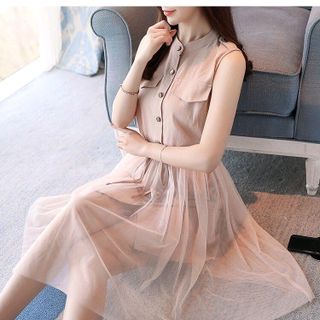 ĐẦM SƠ MI PHỐI TÙNG LƯỚI RỜI RÚT EO