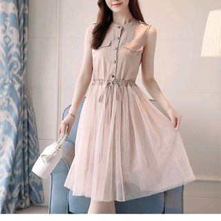 ĐẦM SƠ MI PHỐI TÙNG LƯỚI RỜI RÚT EO