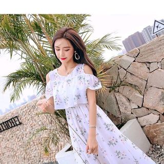 ĐẦM XÒE VOAN RỚT VAI IN HOA