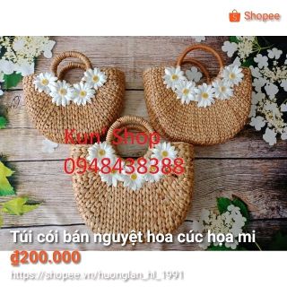 túi cói bán nguyệt hoa cúc trắng