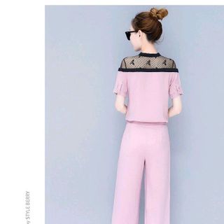 SET BỘ ÁO PHỐI REN NƠ CỔ QUẦN DÀI