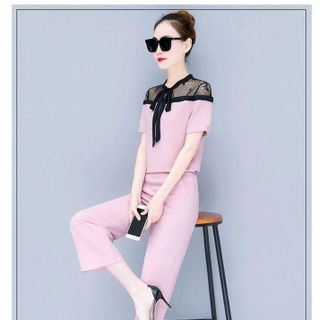 SET BỘ ÁO PHỐI REN NƠ CỔ QUẦN DÀI