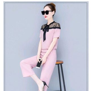 SET BỘ ÁO PHỐI REN NƠ CỔ QUẦN DÀI