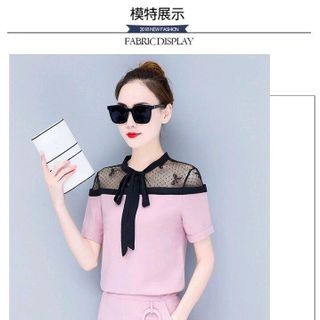 SET BỘ ÁO PHỐI REN NƠ CỔ QUẦN DÀI