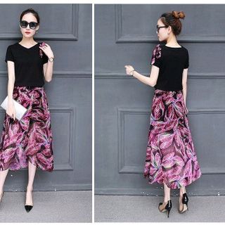 ĐẦM XÒE THUN PHỐI TÙNG VOAN XẺ TÀ
