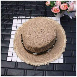 nón rơm phối viền hoa da NON03