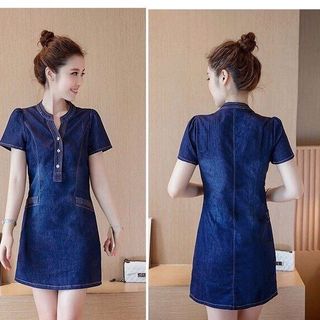 ĐẦM JEAN CỔ TRÒN XẺ V