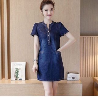 ĐẦM JEAN CỔ TRÒN XẺ V