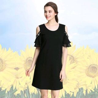 Đầm form chữ A rớt vai kết pha lê tay voan
