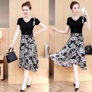 Đầm maxi xòe dự tiệc hoa biển nơ vai sành điệu