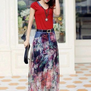 SET ÁO THUN PHỤ KIỆN NGÔI SAO CHÂN VÁY HOA KÈM BELT