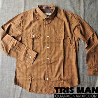Áo sơ mi nam Scotch 2 túi vàng bò đậm kẻ ô