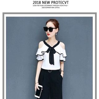 SÉT ÁO RỚT VAI PHỐI BÈO QUẦN DÀI ỐNG RỘNG