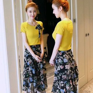 SET ÁO THUN CHÂN VÁY HOA