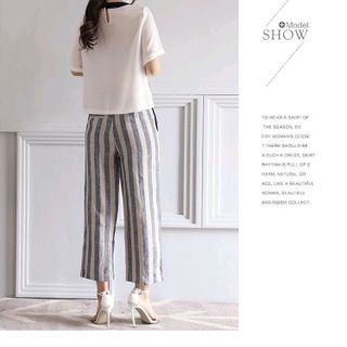 SET ÁO VIỀN CỔ QUẦN SỌC ỐNG RỘNG