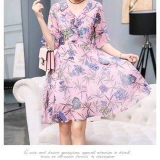 ĐẦM XÒE CỒ CHỮ V TAY LOE IN HOA