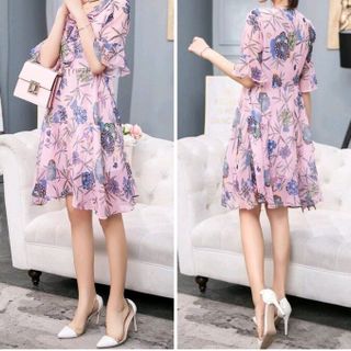 ĐẦM XÒE CỒ CHỮ V TAY LOE IN HOA