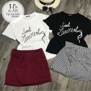 Set áo thun cv caro nơ