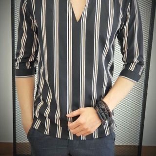 ÁO SƠ MI CỔ CHUI KA TÊ SỌC ĐỨNG
